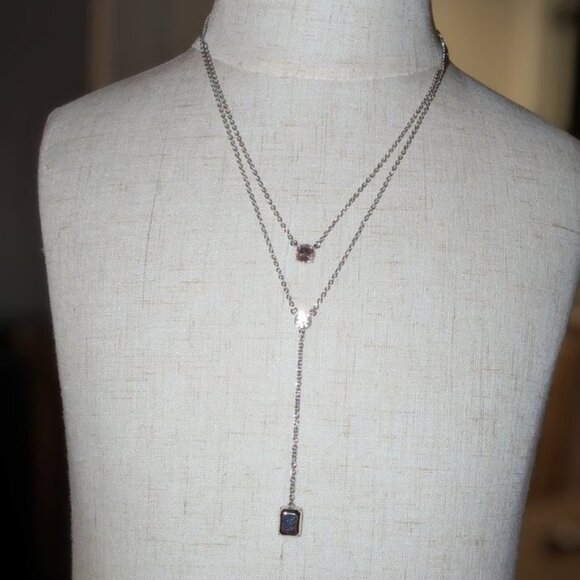 Coach Y Drop Cleavage Jewel Gemstone Dual Strand Double Chain Layered Necklace - Picture 1 of 8
